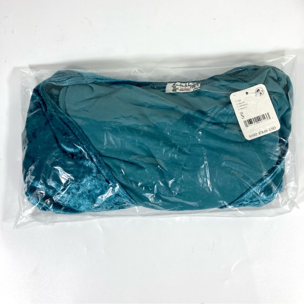 Free People Top Free People Don't You Wish Velvet Bodysuit S Deep Teal - Picture 8 of 14